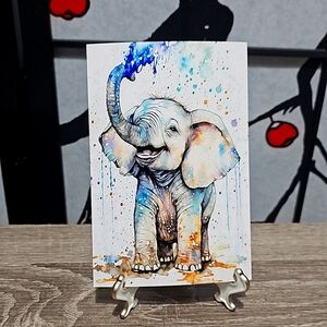 4x6 Baby Elephant Watercolor Oil Painting Art Print